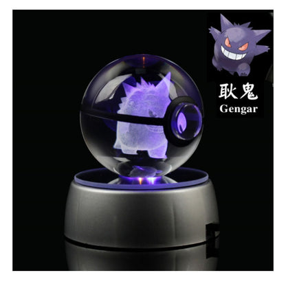 Pokemon Crystal Ball 3D Toys Snorlax Mewtwo Pikachu Figures Pokémon Engraving Model with LED Light Base Kids Gift Collectable