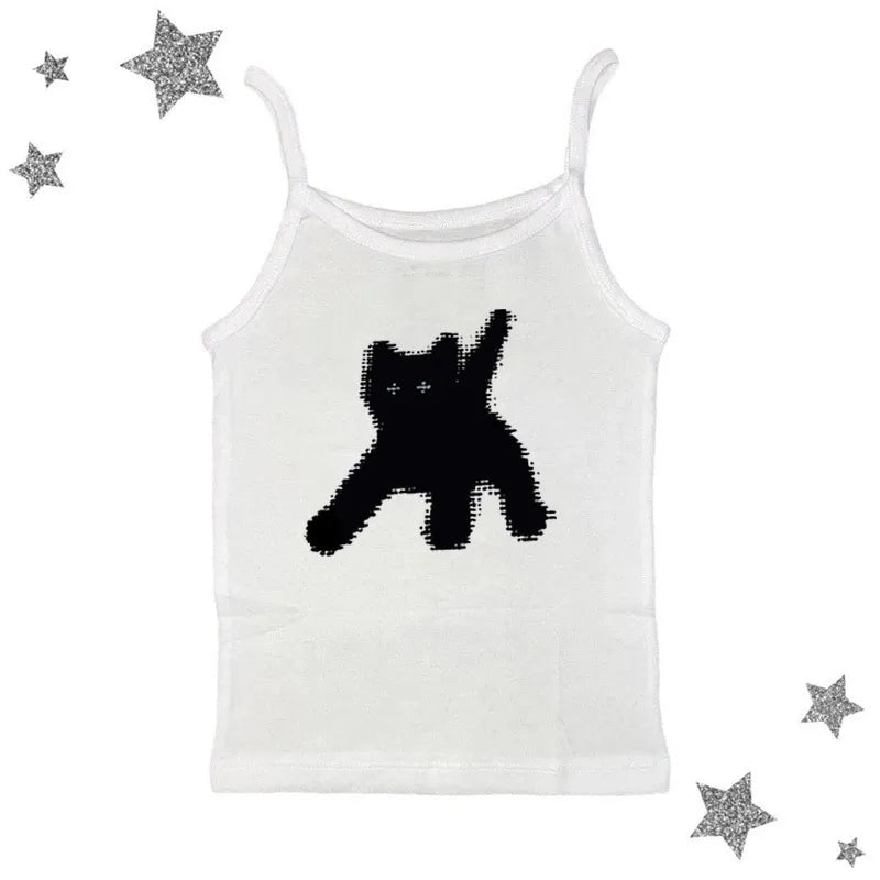 Y2k Crop Top Women Harajuku T Shirts Gothic Cute Cat Print Harajuku Streetwear Graphic Slim Tee Kawaii Summer Femme Clothes