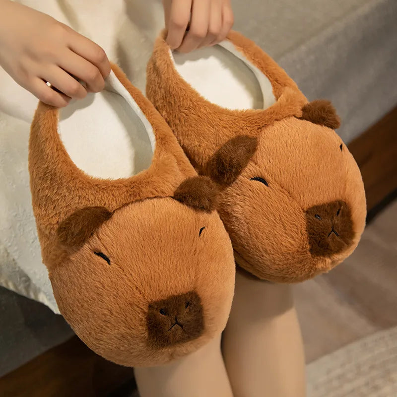 Winter Cotton Slippers Cute Animal Capybara Bag Shoes With Plush Home Couple Thick Bottom Winter Lady Indoor Warm Birthday Gift