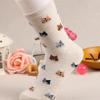 Cartoon Animal Cat Print Cute Women's Socks Japanese Style Kawaii Long Socks Casual Harajuku Streetwear Cotton Soft Crew Socks