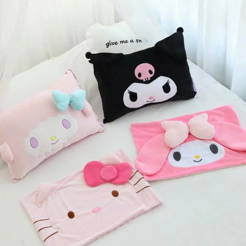 Sanrioed Anime Kawaii My Melody Cinnamoroll Kuromi Kt Cat Pillowcase Cartoon Cute Soft Plushie Detachable Pillow Case 62cmX42cm