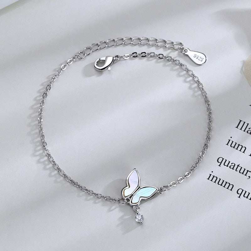 VENTFILLE 925 Sterling Silver Diamond-Studded Butterfly Bracelet Women's Fashion Temperament Flower Adjustable Bracelet