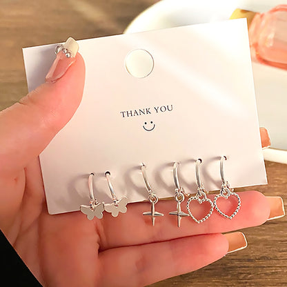 FNIO Korean Fashion Metal Love Heart Circle Drop Small Earrings for Women Trend Pendant Piercing Earrings Set Jewelry