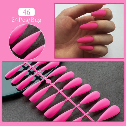 24pcs Sweet Summer Fake Nails Patches Pink Glitter Nude Press on Nails Women Wearable Nail Art Stickers Full Finished False Nail