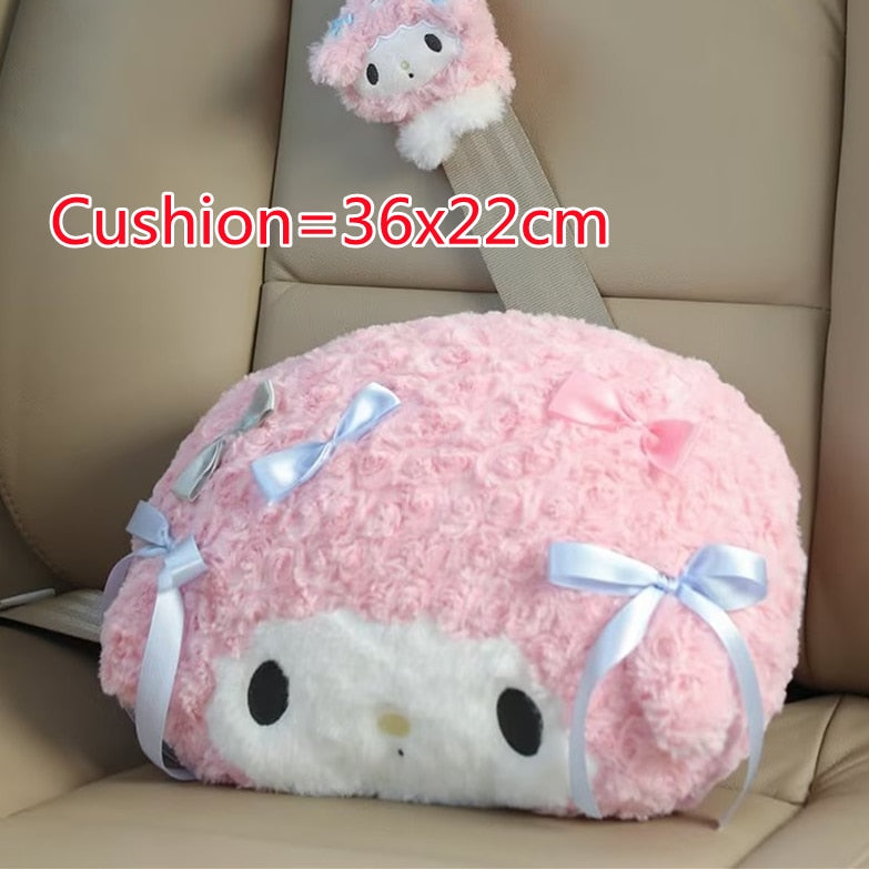 TAKARA TOMY Cute My Melody Car Seat Headrest Seat Belt Cover Kawaii Soft Comfortable Back Cushion Pillow Blanket Xmas Gifts