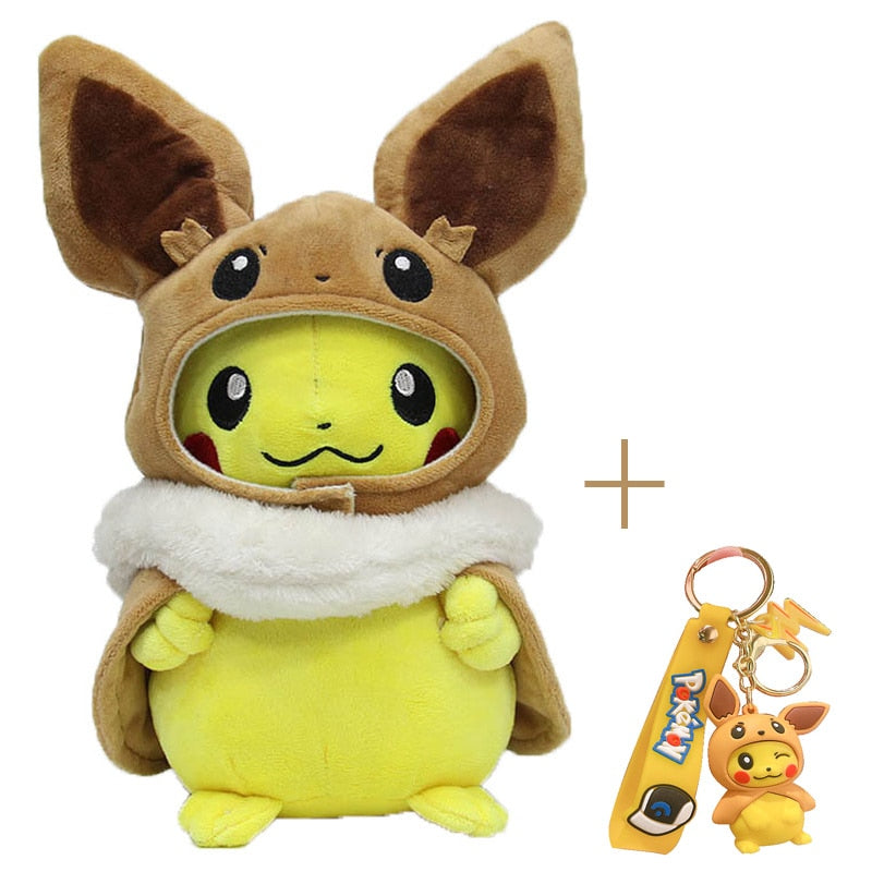 TAKARA TOMY Pokemon Plush Toys Pikachu Cosplay Eevee Plush Game Stuffed Dolls Eevee with Cloak Cos Pikachu Toy Kids Gift