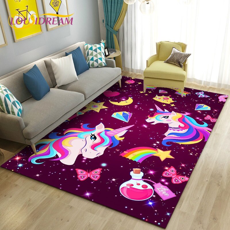 3D Cartoon Cute Unicorn Area Rug,Carpet Rug for Living Room Bedroom Sofa Doormat Kitchen Decoration,Kid Play Non-slip Floor Mat