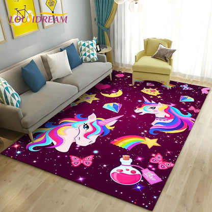 3D Cartoon Cute Unicorn Area Rug,Carpet Rug for Living Room Bedroom Sofa Doormat Kitchen Decoration,Kid Play Non-slip Floor Mat