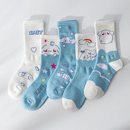 Sanrio Cinnamoroll Cardong Cartoon Girl Heart Autumn and Winter In The Tube Cartoon Socks Every Match Cute Blue Girl Wind