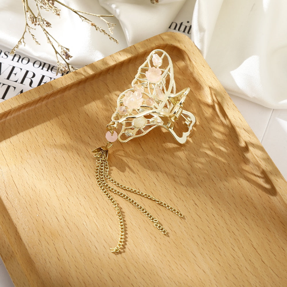 Butterfly Hairpins New Korean Yarn Elegant Metal Tassel Long Hair Clips For Women Hanfu Antique Party Hair Accessories