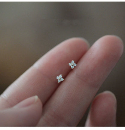 Simple Piercing Stud Earrings for Women Star Moon Zircon 925 Silver Needles Tragus Cartilage Asymmetry Pendiente Plata Jewelry