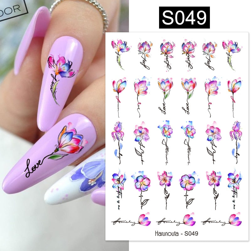 Harunouta Simple Flowers 3D Nail Stickers Gold Heart French Tip Lines Leopard Print Design Adhesive Sliders Manicure Nail Decals