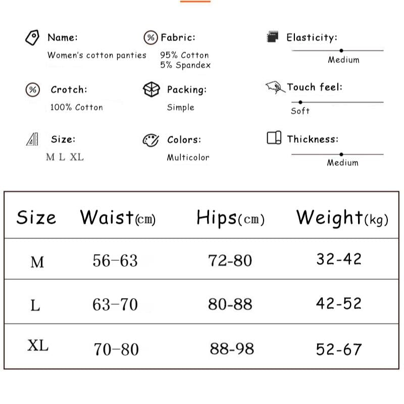 5Pcs/Set Soft Cotton Panties For Women Cute Girls Briefs Female Mid Waist Underwear Intimates Underpants Lingerie Shorts