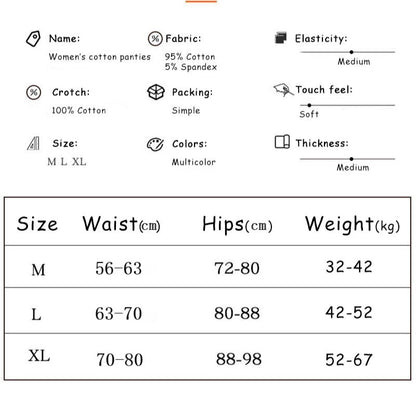 5Pcs/Set Soft Cotton Panties For Women Cute Girls Briefs Female Mid Waist Underwear Intimates Underpants Lingerie Shorts