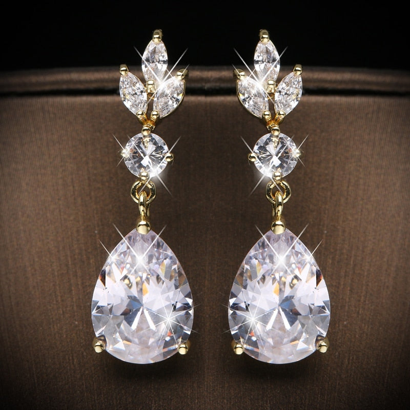 Luxury Zircon Wedding Long Dangle Earrings with Round Water Drop Elegant CZ Earrings for Women Bridal Wedding Jewelry Dress