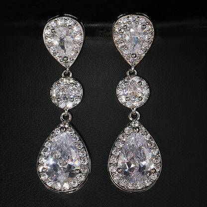 Luxury Zircon Wedding Long Dangle Earrings with Round Water Drop Elegant CZ Earrings for Women Bridal Wedding Jewelry Dress