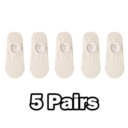 5 Pairs New Kawai Women Socks Summer Cute Japanese Fashion Cartoon Bear Funny Socks Soft Cotton Short Non-slip Invisible Socks