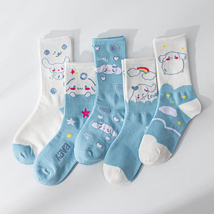 Sanrio Cinnamoroll Cardong Cartoon Girl Heart Autumn and Winter In The Tube Cartoon Socks Every Match Cute Blue Girl Wind