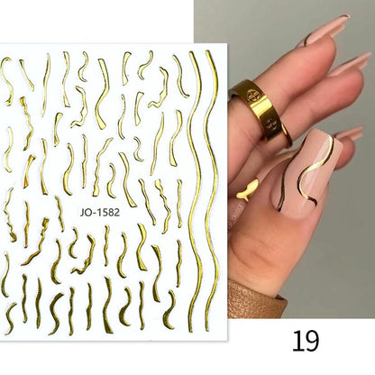 Harunouta Simple Flowers 3D Nail Stickers Gold Heart French Tip Lines Leopard Print Design Adhesive Sliders Manicure Nail Decals