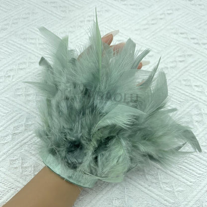Women Natural Fur Feather Cuffs Snap On Bracelet Arm Cuff Shirts Sleeves For Women Real Ostrich Feather  Anklet Wrist Cuff