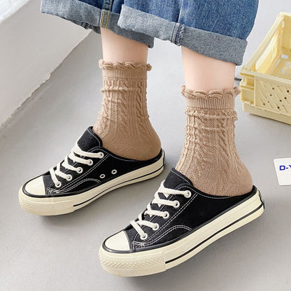 New Retro solid color lace striped diamond cute Japanese jk socks kawaii Lolita spring and autumn striped ins socks