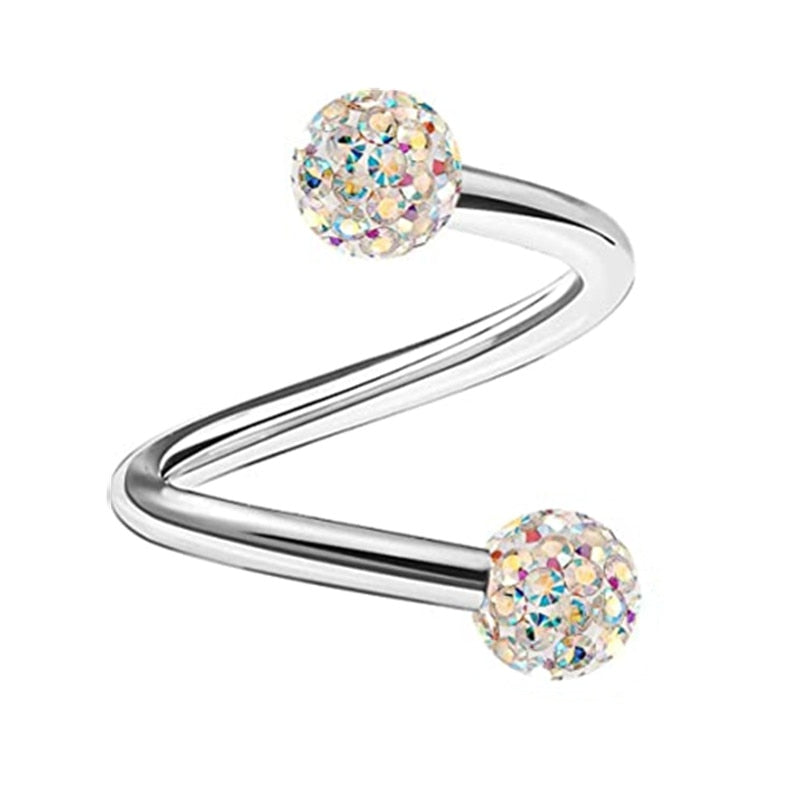 1PCS Stainless Steel Crystal Twist Helix Earring Cartilage Jewelry S Shape Labret Piercing Lip Ring Twist Tragus Earring Stud