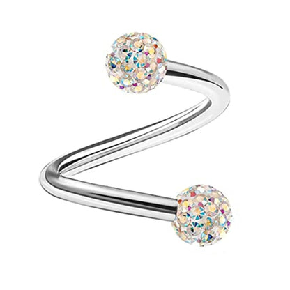 1PCS Stainless Steel Crystal Twist Helix Earring Cartilage Jewelry S Shape Labret Piercing Lip Ring Twist Tragus Earring Stud