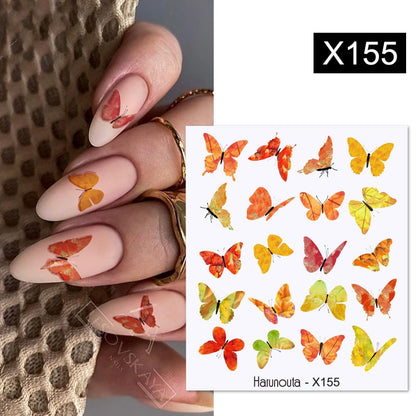 Harunouta Black Lines Flower Leaves Water Decals Stickers Floral Face Marble Pattern Slider For Nails Summer Nail Art Decoration