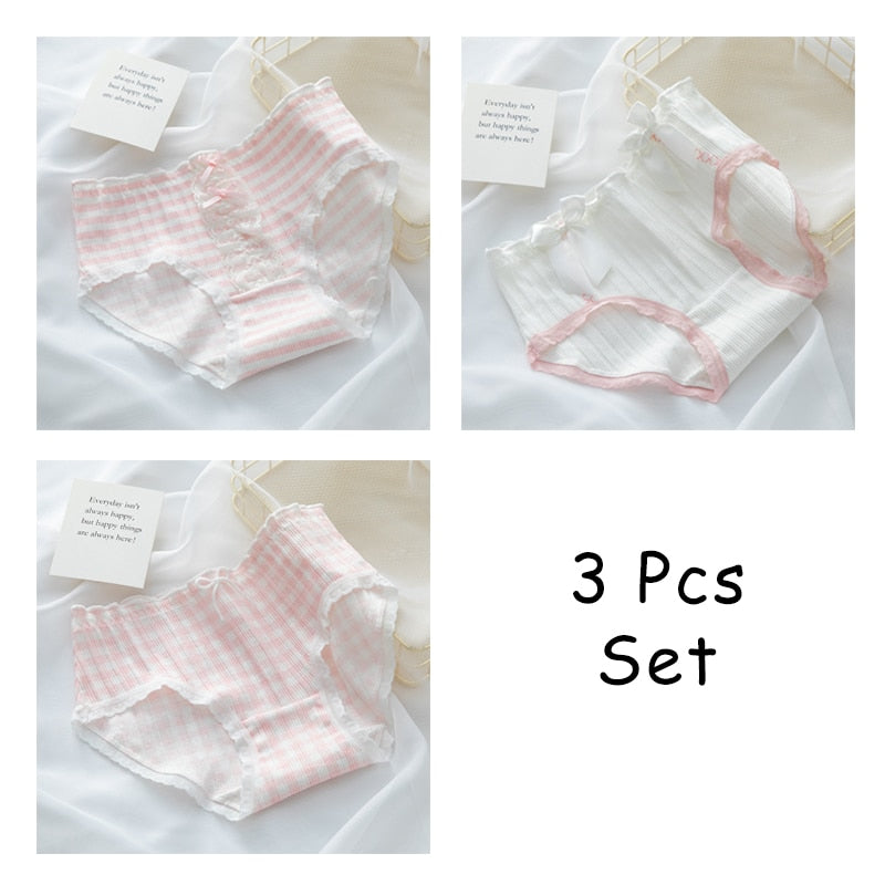 WONTIVE 1pc 3pcs set Cute Panties with Bow Knot Womens Cotton Panties Pink Lolita Japanese Panty Underwear For Women Girl Briefs