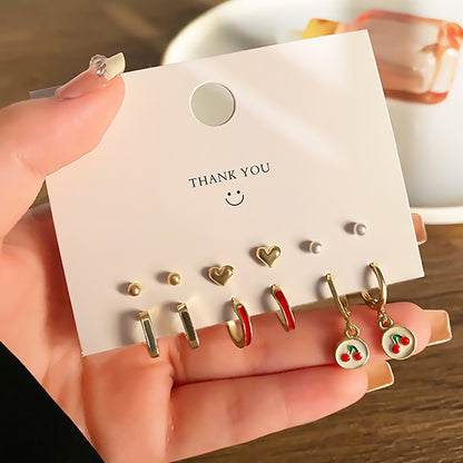 FNIO Korean Fashion Metal Love Heart Circle Drop Small Earrings for Women Trend Pendant Piercing Earrings Set Jewelry
