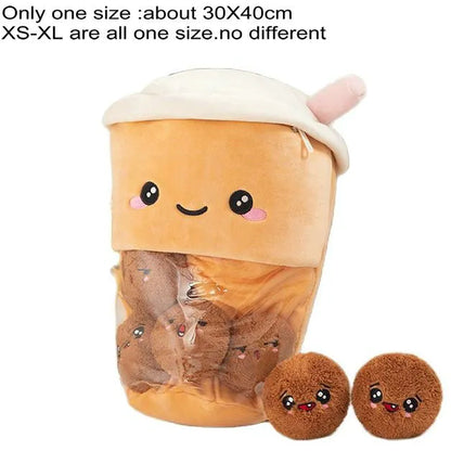 Cute Boba Milk Tea Plushie Toy Soft Stuffed Latte Americano Coffee Taste Milk Tea Hug Pillow Balls Bubo Tea Cup Cushion For Kids