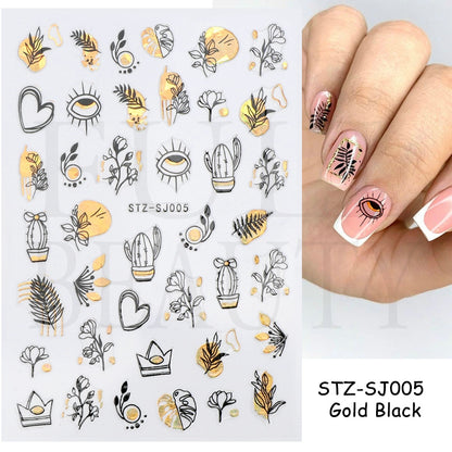 1pcs 3D Nail Sticker Black Heart Love Self-Adhesive Slider Letters Nail Art Decorations Stars Decals Manicure Accessories GLF740