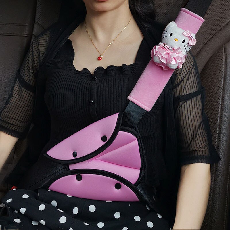 Kawaii Sanrio Anime Kt Cat Hello Kitty Plush Steering Wheel Cover Car Accessories Headrest Pillow Lumbar Pillow Plushie Seatbelt Cover Gift