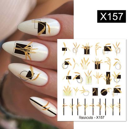 Harunouta Simple Flowers 3D Nail Stickers Gold Heart French Tip Lines Leopard Print Design Adhesive Sliders Manicure Nail Decals