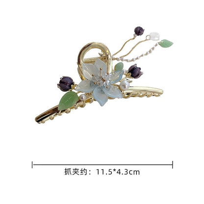 New Classical Orchid Pearl Tassel Grab Clip Ladies Ponytail Clip Flower Shark Clip Girl Elegant Headwear Accessories