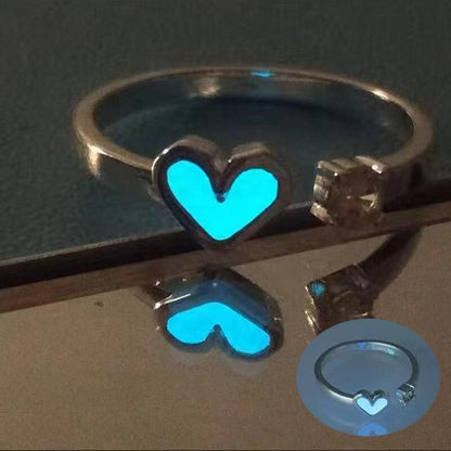Luminous Love Heart Finger Ring Glow In Dark Fashion Adjustable Couples Rings Silver Color Pink Blue Light Jewelry Lover Gift