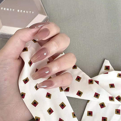 24Pcs Ballerina False Nails with Glue Short Nail Beauty Tools Press on Fake Nails Full Cover Artificial Nails Tips Manicure
