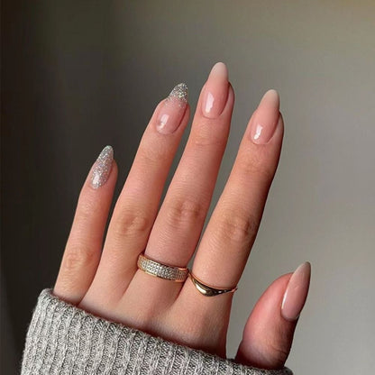 24Pcs Almond Fake Nail Gradient Simple French False Nails Daisy Flower Design Manicure Nails Detachable Full Cover Press On Nail