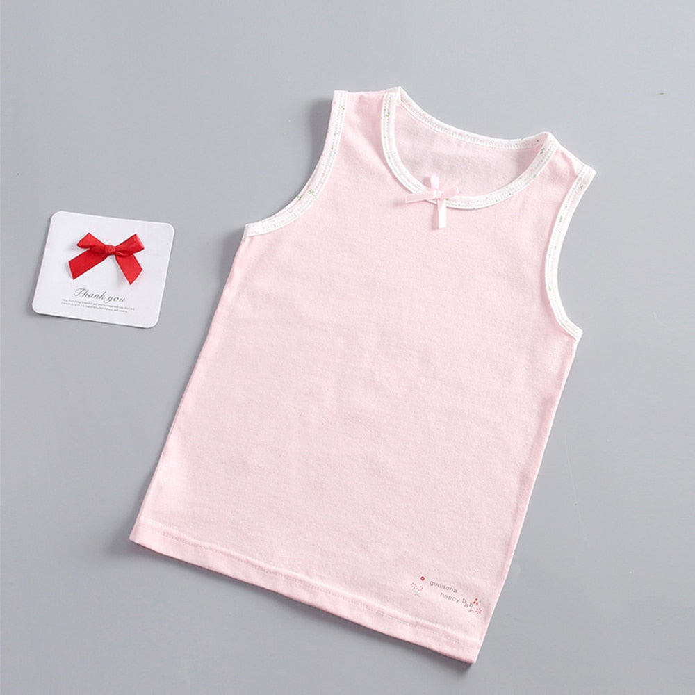 3-8 Years Old Summer Little Girl Tank Top Refreshing Breathable Cute Bow Vest Selected High Quality Cotton White Pink Small Spot