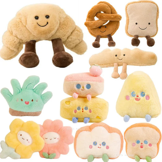 Soft Cartoon Figure Pretzel Crossant Toast Bread Doll Plush Food Toy Stuffed Baguette Poach Egg Decor Doll For Girl Kid Birthday