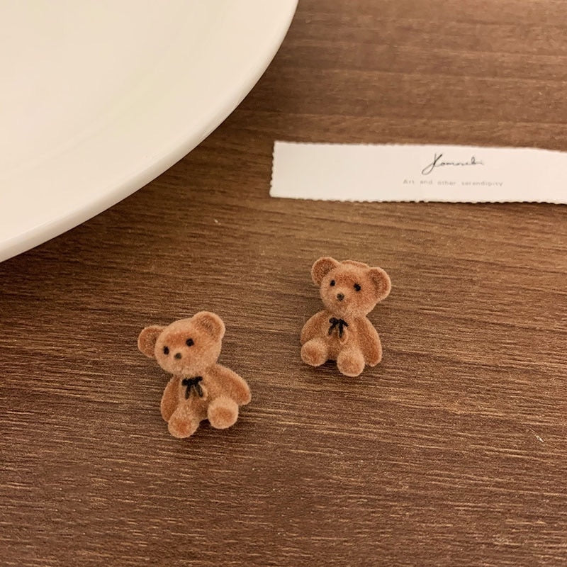 New Cute Flocking Plush Cat Earring Japan Korea for Women Girls Bear Cartoon with A Hundred Earrings Party Jewelry Gifts