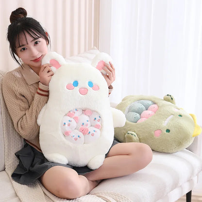 6Pcs Small Toys Inside Cute Cartoon Animals Plush Pillow Soft Stuffed Sofa Cushion Homdecor Pillow