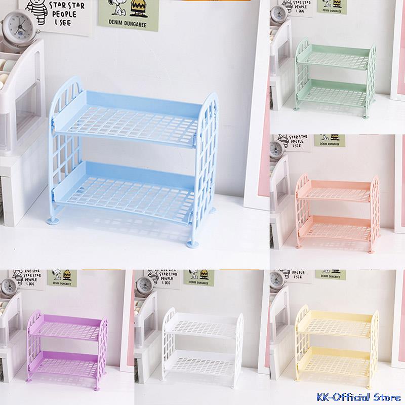 Kawaii Macaron Minimalist Desk Desktop Organizer Storage Rack Student Dormitory Folding Hollow Shelf Skin Care Storage Shelf