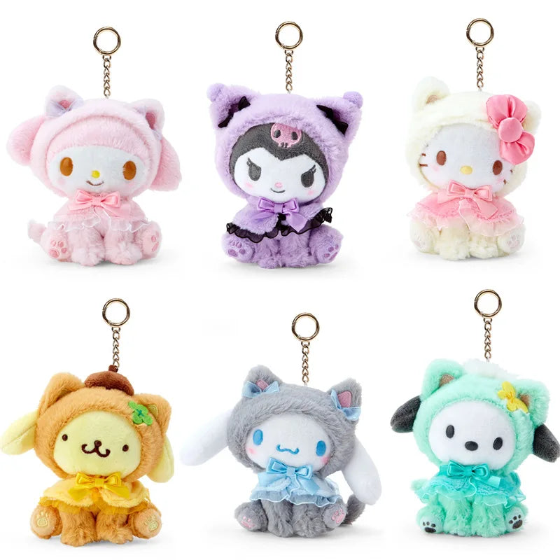 Hello Kitty Plush Keychains 10/20cm Sanrio Cinnamoroll Plush Doll Kuromi Bag Pendant Cartoon Accessories Children Birthday Gift