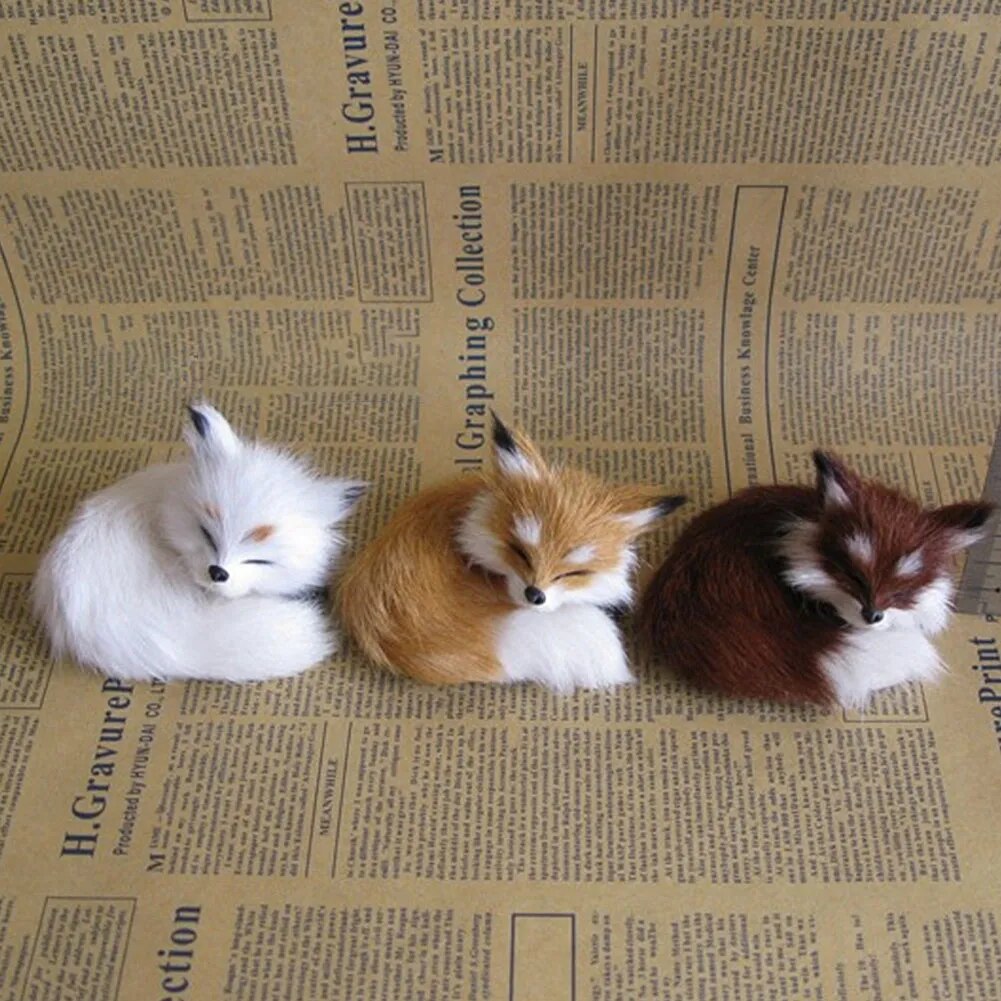 Realistic Rabbit Plush Owl Cat Fox Ornament Furs Squatting Model Home Decoration Animal World with Static Action Figures Gift for Kid