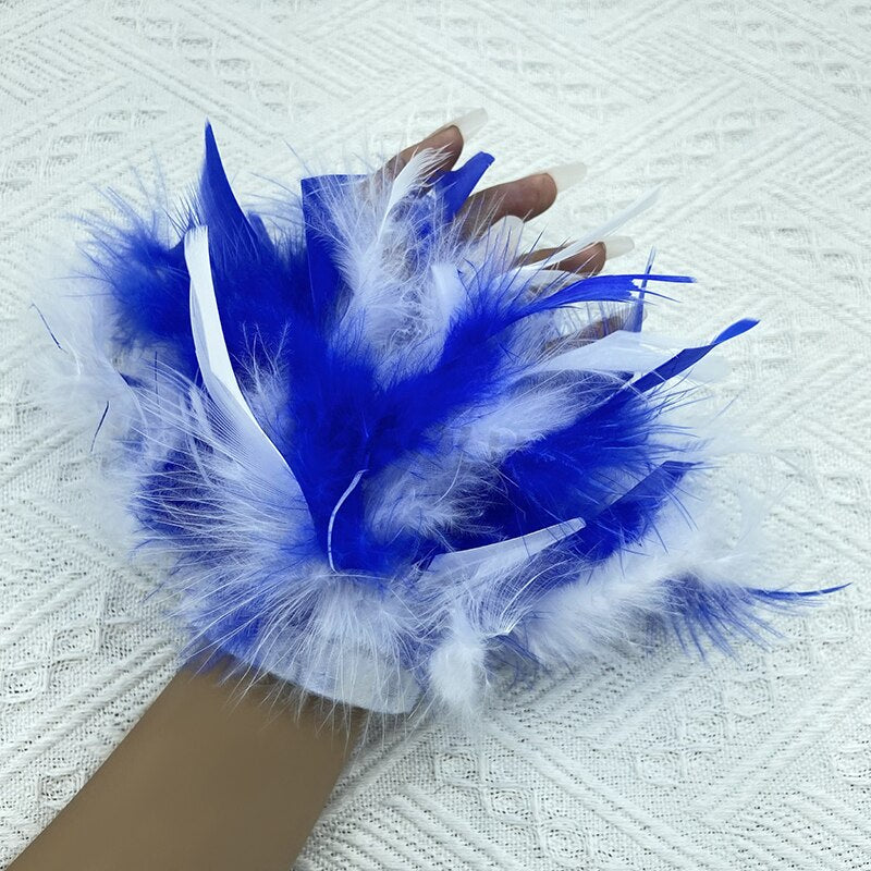 Women Natural Fur Feather Cuffs Snap On Bracelet Arm Cuff Shirts Sleeves For Women Real Ostrich Feather  Anklet Wrist Cuff