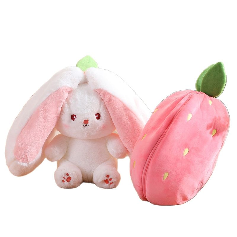 18cm Cosplay Strawberry Carrot Rabbit Plush Toy Stuffed Animal Creative Bag into Fruit Transform Baby Cuddly Bunny Plushie Doll For Kid