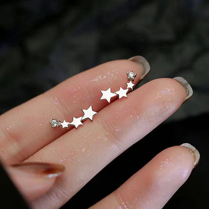 Simple Piercing Stud Earrings for Women Star Moon Zircon 925 Silver Needles Tragus Cartilage Asymmetry Pendiente Plata Jewelry