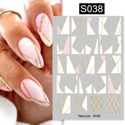 Harunouta Simple Flowers 3D Nail Stickers Gold Heart French Tip Lines Leopard Print Design Adhesive Sliders Manicure Nail Decals