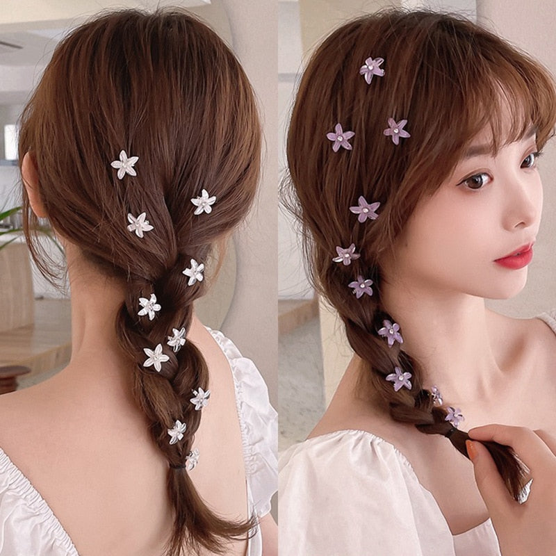 10PCS/Set Hair Clip Braided Hair Small Flower Hair Buttons Hairpin Girl Cute Headdress Girl Mini Hair Claw Hair Accessories